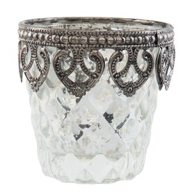 Clayre &amp; Eef  | Theelichthouder  |8*8 | zilver-glas