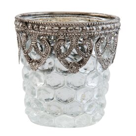 Clayre &amp; Eef  | Theelichthouder  |7*7 | zilver-glas