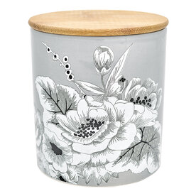 GreenGate Stoneware Storage Jar With Wooden Lid Felicity Grey H: 12,7 cm