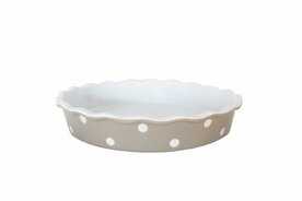 Isabelle-Rose_ovenschaal_beige_met_witte_stippen