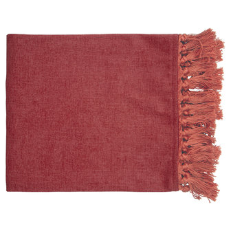 GreenGate Woondeken Fluweel / Velvet Blanket dusty red w/fringes 180x130cm