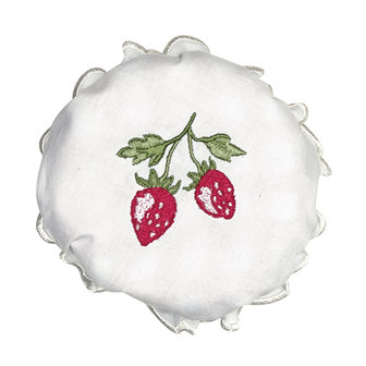 GreenGate-Jam-Lid-Cover-Strawberry-white-w/embroidery