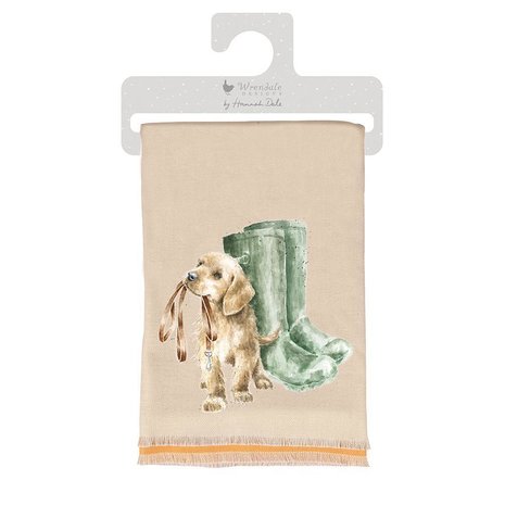 Dames_Wintersjaal_Wrendale_Creme_Met_Puppy