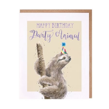 Wrendale_Verjaardagskaart_Luiaard-Party_Animal