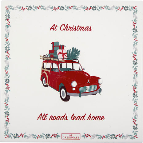 GreenGate Christmas Car red Coaster Square 22x22cm