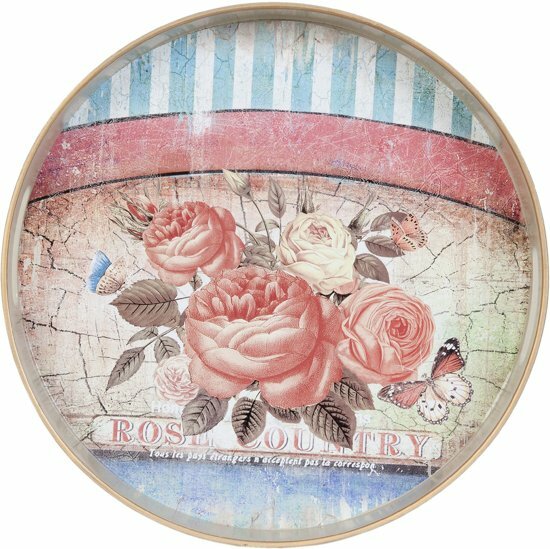 Clayre&amp;Eef  | Dienblad  | 33*4 cm| Bloemen Rond Kunststof