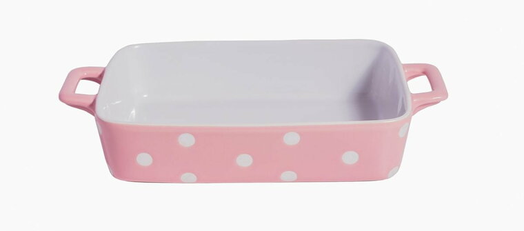 Pink-small-dish-with-dots-Isabelle-Rose_ovenschaal_roze_met_witte_stippen