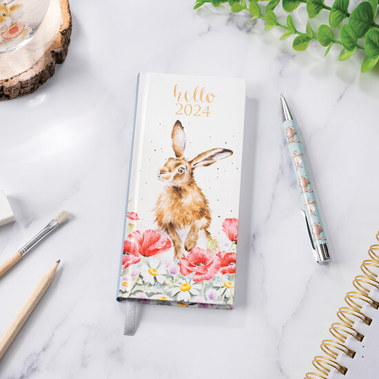 Wrendale Designs Slim Diary 2024 - Field of Flowers  - Hare