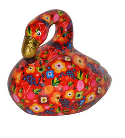 Pomme-Pidou Spaarpot Flamingo Lilly Rood met Bloemen Pomme-Pidou Spaarpot Flamingo Lilly Rood met Bloemen