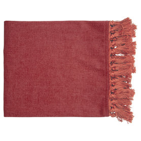 GreenGate Woondeken Fluweel / Velvet Blanket dusty red w/fringes 180x130cm GreenGate Woondeken Fluweel / Velvet Blanket dusty red w/fringes 180x130cm