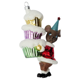 GreenGate Kerstboomhanger Ornament glass Mouse red w/cakes GreenGate Kerstboomhanger Ornament glass Mouse red w/cakes
