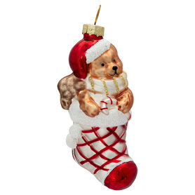 GreenGate Kerstboomhanger Ornament glass Stocking red w/bear GreenGate Kerstboomhanger Ornament glass Stocking red w/bear