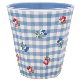 GreenGate Melamine Mok / Mug Viola Check Pale Blue H 7,5 cm GreenGate Melamine Mok / Mug Viola Check Pale Blue H 7,5 cm