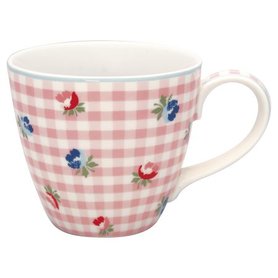 GreenGate Mok Viola Check Pale Pink H: 9cm GreenGate Mok Viola Check Pale Pink H: 9cm
