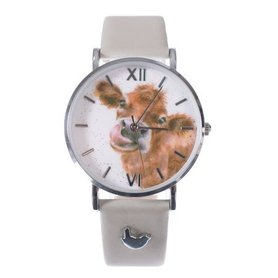 Wrendale Designs Dames Horloge Koe Grijs Moooo