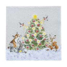 Wrendale Designs Kerst Servet Bosdieren "Oh Christmas Tree "