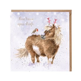 Wrendale Designs Kerstkaart Paard "One Horse Open Sleigh" 