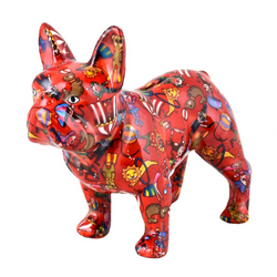 Pomme-Pidou Spaarpot Franse Bulldog Jack rood met circusfiguren Pomme-Pidou Spaarpot Franse Bulldog Jack rood met circusfiguren