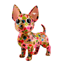 Pomme-Pidou Spaarpot Chihuahua Cruz roze met bloemen Pomme-Pidou Spaarpot Chihuahua Cruz roze met bloemen
