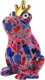 Pomme-Pidou Spaarpot King Frog - Kikker Theo Roze met strikjes en doodshoofden Pomme-Pidou Spaarpot King Frog - Kikker Theo Roze met strikjes en doodshoofden