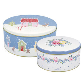 Greengate Koektrommel rond Laura homes dusty blue set/2 Greengate Koektrommel rond Laura homes dusty blue set/2