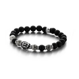 FRANK 1967 Herenarmband Buddha Beads Agaat grijs zwart