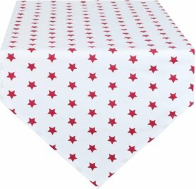Clayre & Eef | Tafelloper | 50*160 cm | wit-rood - sterren