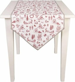Clayre & Eef | Kerst Tafelloper | 50*160 cm | Wit-rood
