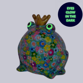 Pomme-Pidou Spaarpot Kikker Freddy Glow in the Dark - Blauw met Bloemen Pomme-Pidou Spaarpot Kikker Freddy Glow in the Dark - Blauw met Bloemen