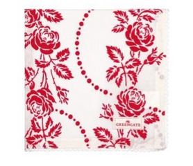 GreenGate Servet / Napkin with lace Fleur Red  40x40cm GreenGate Servet / Napkin with lace Fleur Red  40x40cm