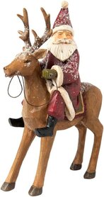 Clayre & Eef | Weihnachtsmann auf Rentier| 19*9*27,4 cm | naturfarben