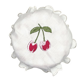 GreenGate Jam lid cover Cherry berry white w/embroidery D: 10cm GreenGate Jam lid cover Cherry berry white w/embroidery D: 10cm