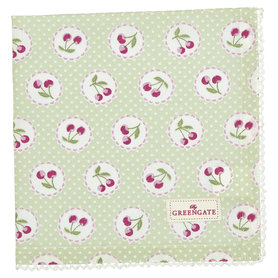 GreenGate Cotton Napkin with lace Cherry berry p.green 40x40cm GreenGate Cotton Napkin with lace Cherry berry p.green 40x40cm