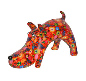 Pomme-Pidou Spaarpot Hond Elvis rood met bloemen Pomme-Pidou Spaarpot Hond Elvis rood met bloemen