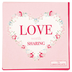 GreenGate Papieren Servet / Paper Napkin Love White 20pcs Small 25x25cm